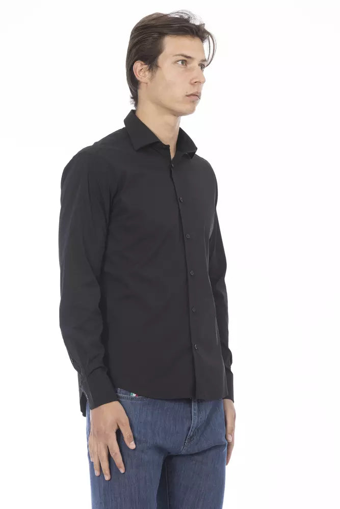 Black Cotton Men Shirt - GlamHub Luxury and Icon Brand Clothing