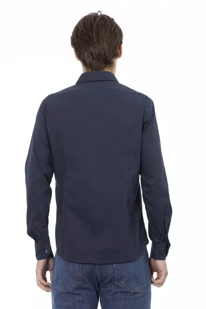 Blue Cotton Men Shirt - GlamHub Luxury and Icon Brand Clothing