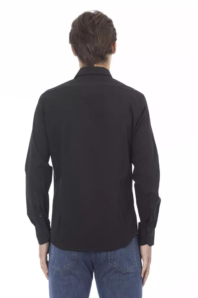 Black Cotton Men Shirt - GlamHub Luxury and Icon Brand Clothing