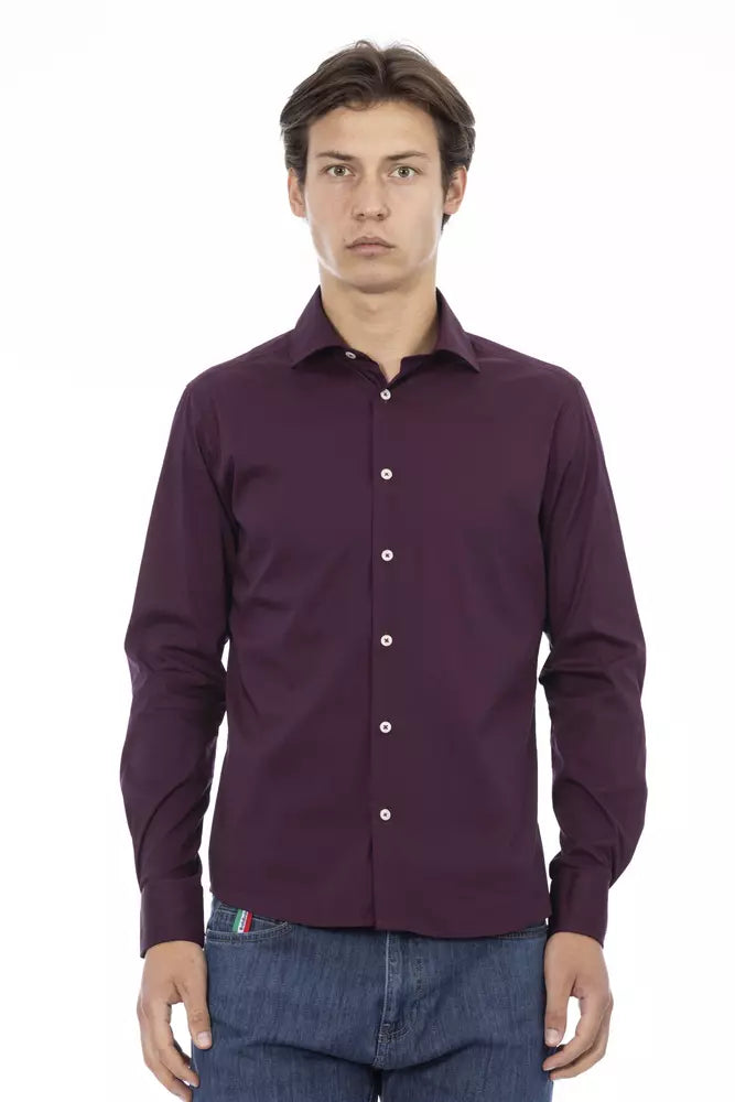 Bordeaux Cotton Men Shirt - GlamHub Luxury and Icon Brand Clothing