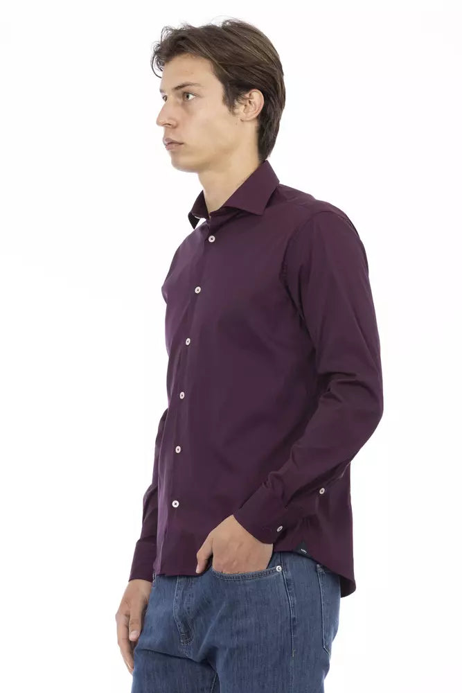 Bordeaux Cotton Men Shirt - GlamHub Luxury and Icon Brand Clothing