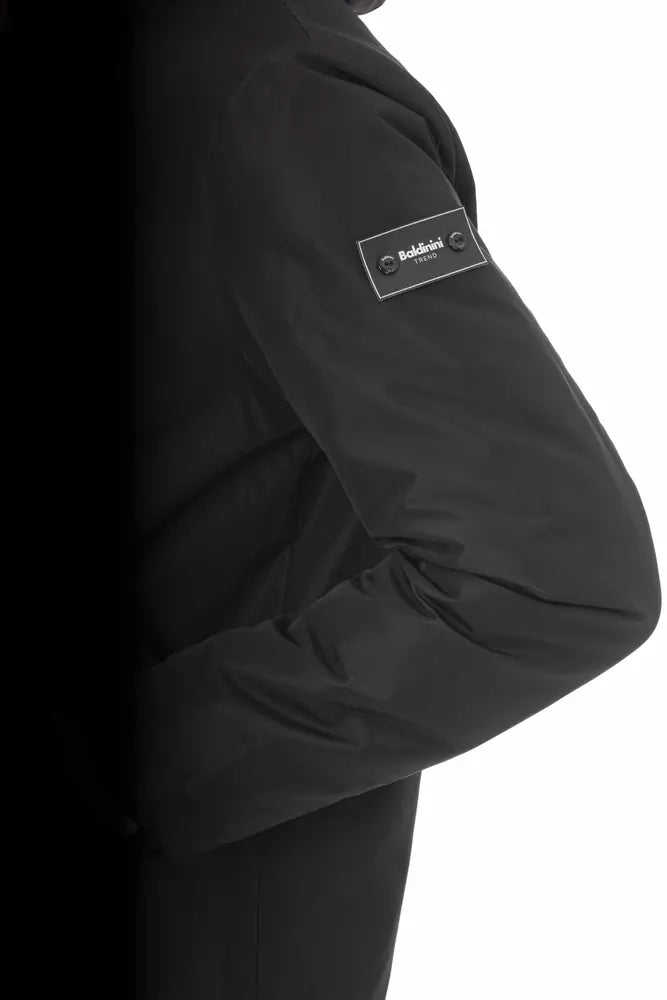 Black Polyester Men Jacket - GlamHub Luxury and Icon Brand Clothing