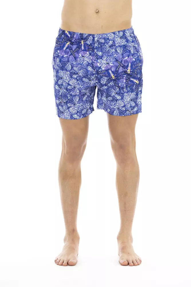 Light Blue Polyester Men Swimwear - GLAMHUB BOUTIQUE 