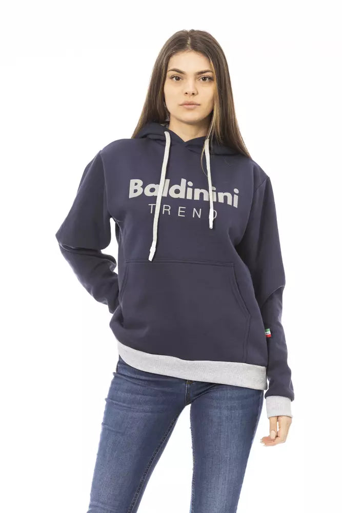 Blue Cotton Women Hoodie - GlamHub Luxury and Icon Brand Clothing