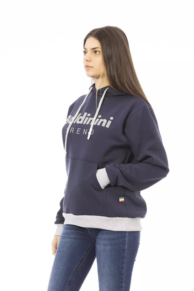 Blue Cotton Women Hoodie - GlamHub Luxury and Icon Brand Clothing