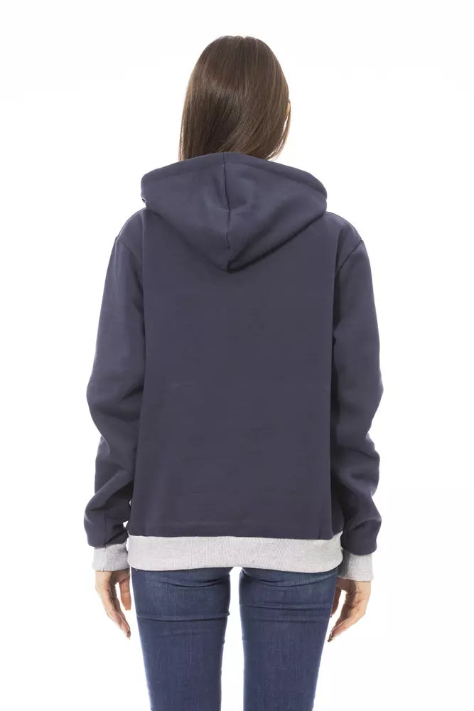 Blue Cotton Women Hoodie - GlamHub Luxury and Icon Brand Clothing