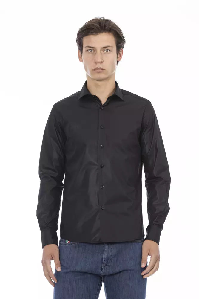 Black Polyester Men Shirt - GlamHub Luxury and Icon Brand Clothing