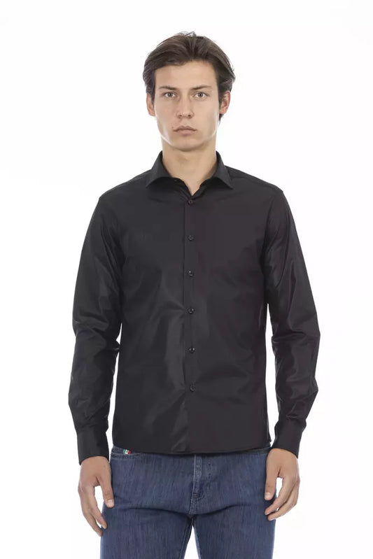 Black Polyester Men Shirt - GlamHub Luxury and Icon Brand Clothing