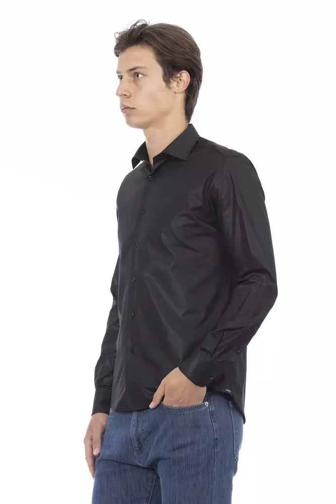 Black Polyester Men Shirt - GlamHub Luxury and Icon Brand Clothing