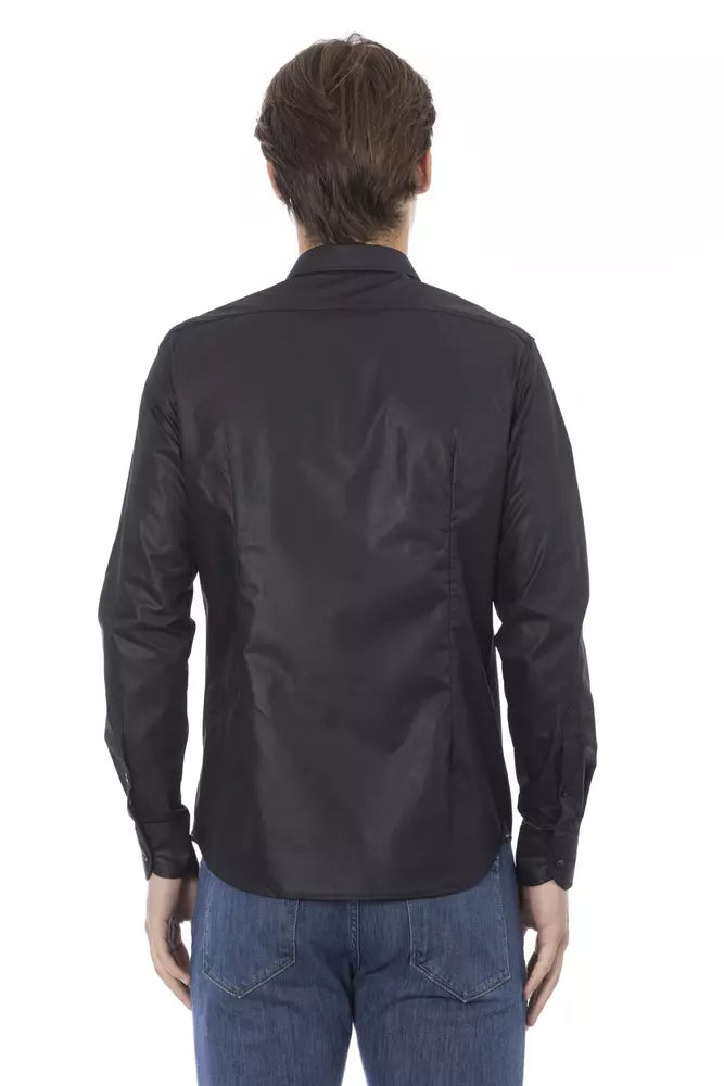 Black Polyester Men Shirt - GlamHub Luxury and Icon Brand Clothing