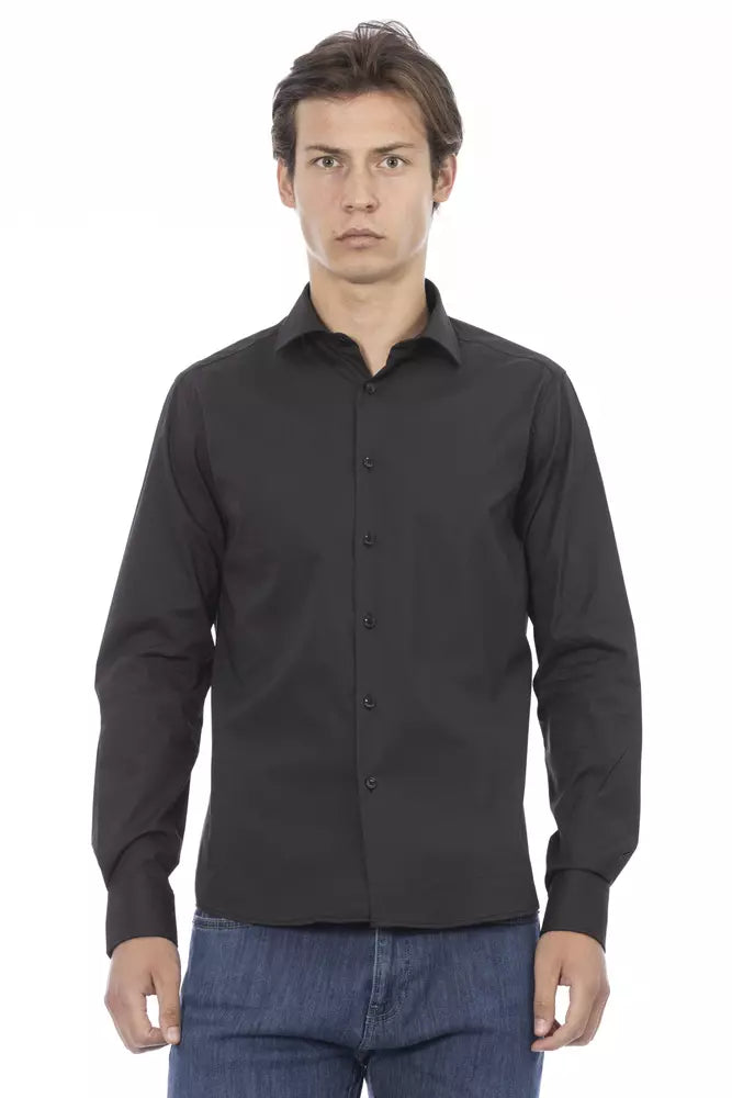 Gray Cotton Men Shirt - GlamHub Luxury and Icon Brand Clothing