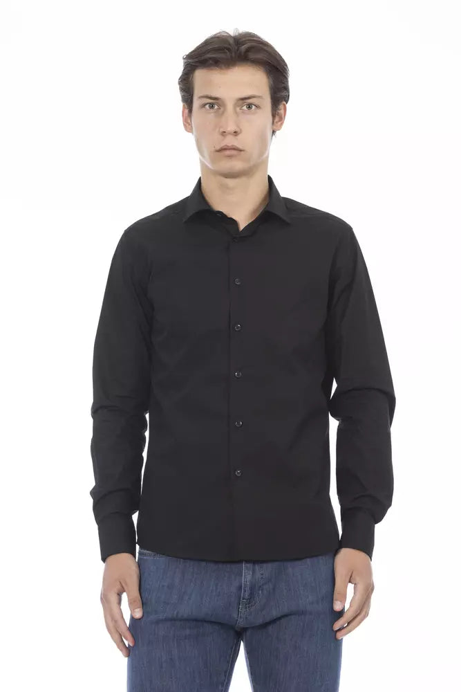 Black Cotton Men Shirt - GlamHub Luxury and Icon Brand Clothing