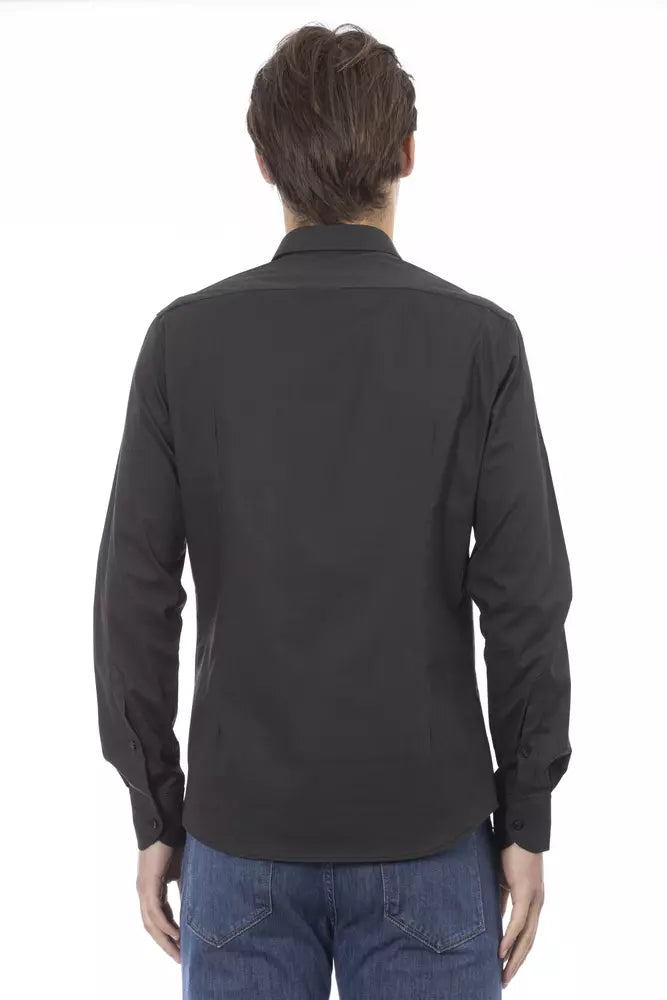 Gray Cotton Men Shirt - GlamHub Luxury and Icon Brand Clothing