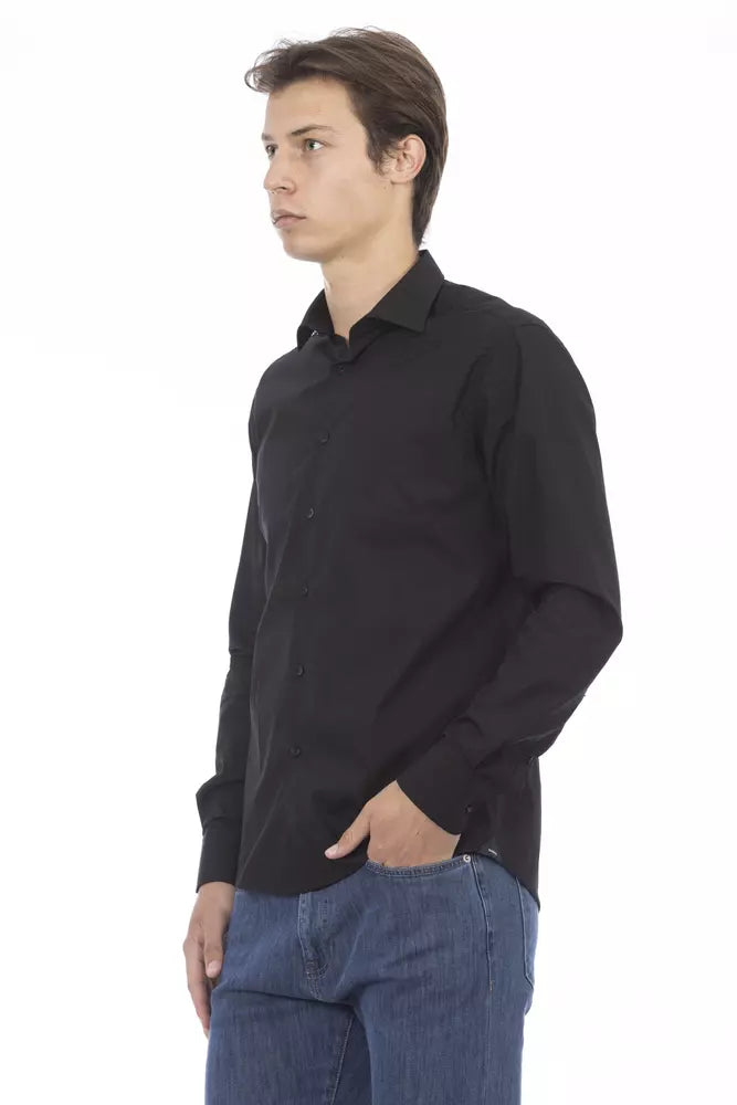 Black Cotton Men Shirt - GlamHub Luxury and Icon Brand Clothing