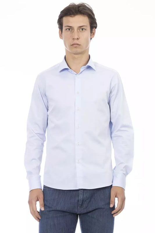 Light Blue Cotton Men Shirt - GlamHub Luxury and Icon Brand Clothing