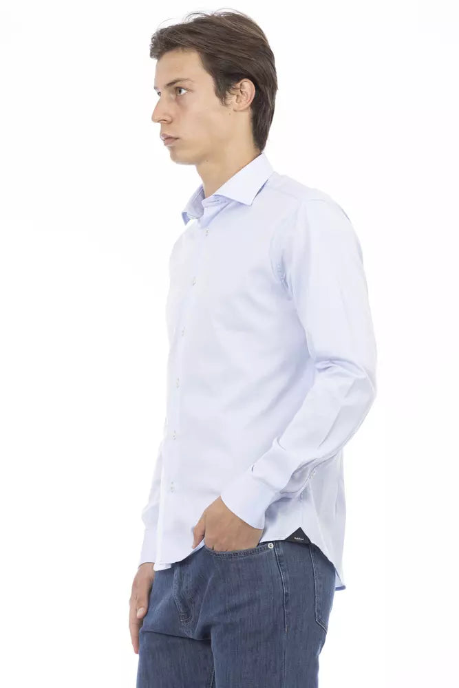 Light Blue Cotton Men Shirt - GlamHub Luxury and Icon Brand Clothing