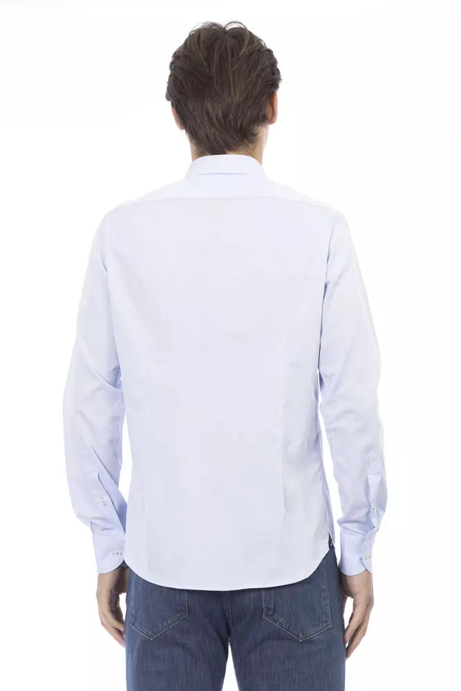 Light Blue Cotton Men Shirt - GlamHub Luxury and Icon Brand Clothing