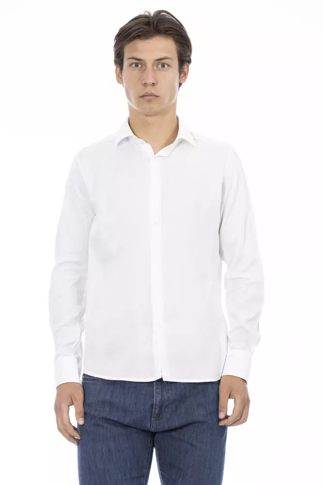 White Cotton Men Shirt - GlamHub Luxury and Icon Brand Clothing