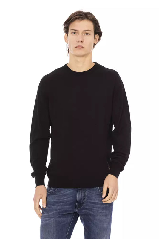 Black Fabric Men Sweater - GlamHub Luxury and Icon Brand Clothing