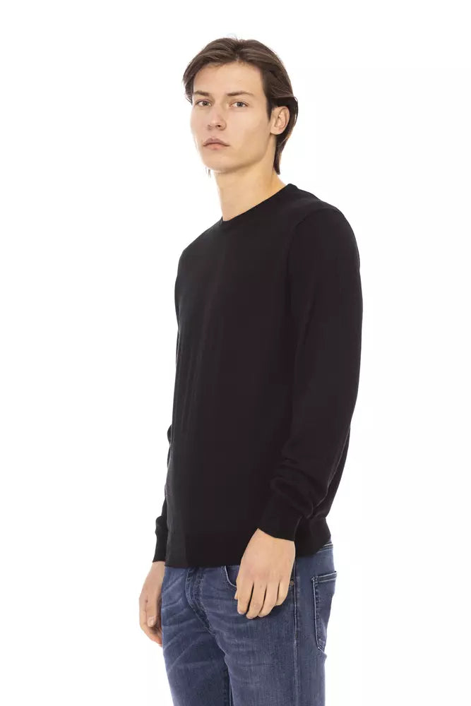 Black Fabric Men Sweater - GlamHub Luxury and Icon Brand Clothing