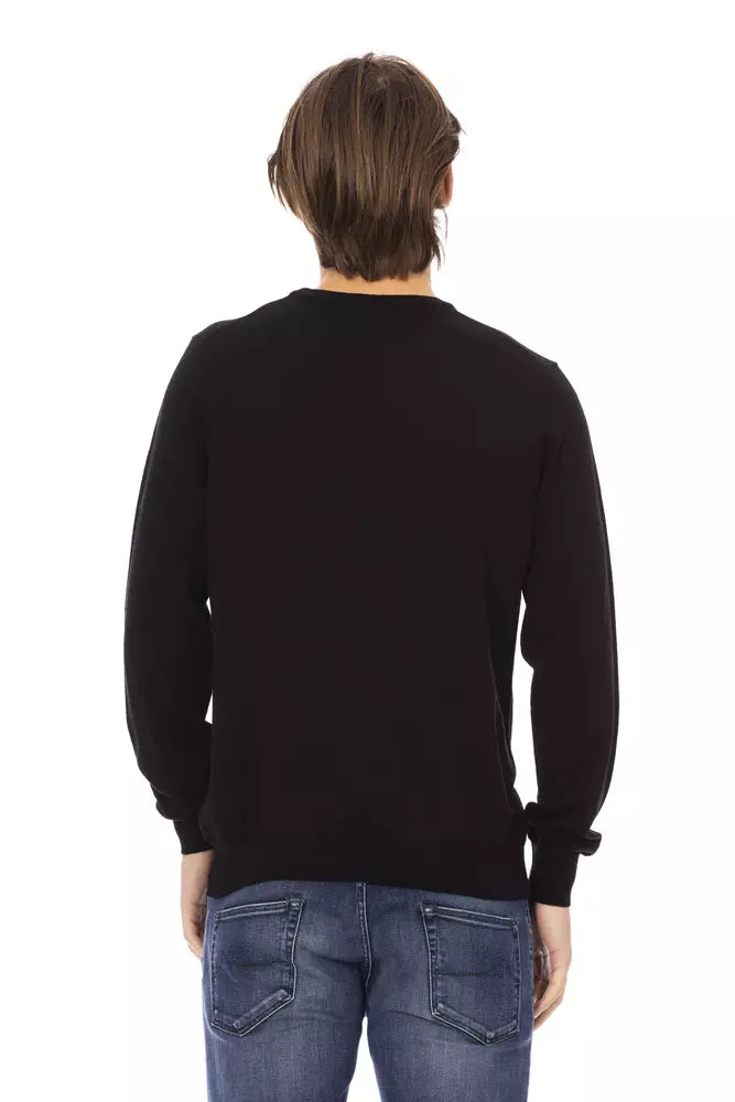 Black Fabric Men Sweater - GlamHub Luxury and Icon Brand Clothing