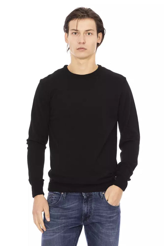 Black Fabric Men Sweater - GlamHub Luxury and Icon Brand Clothing