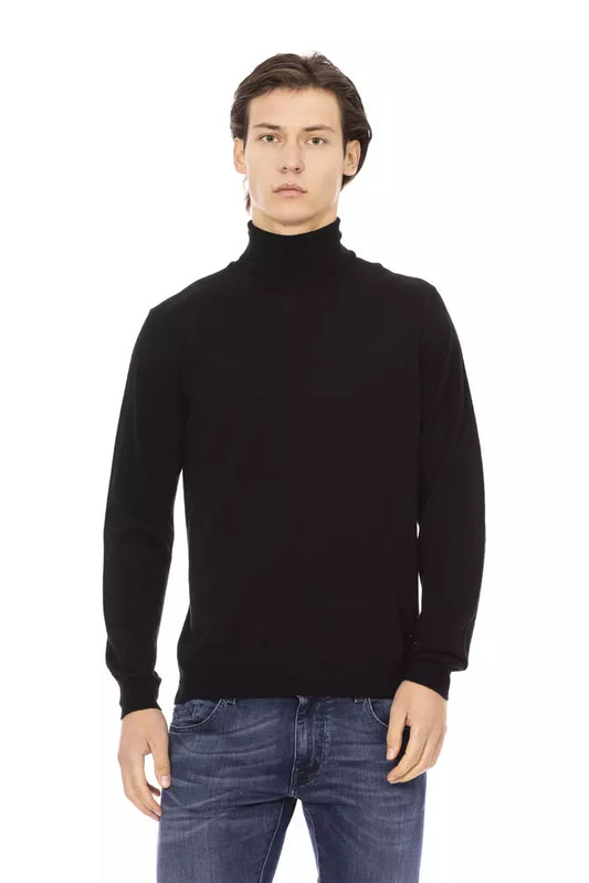 Black Fabric Men Sweater - GlamHub Luxury and Icon Brand Clothing