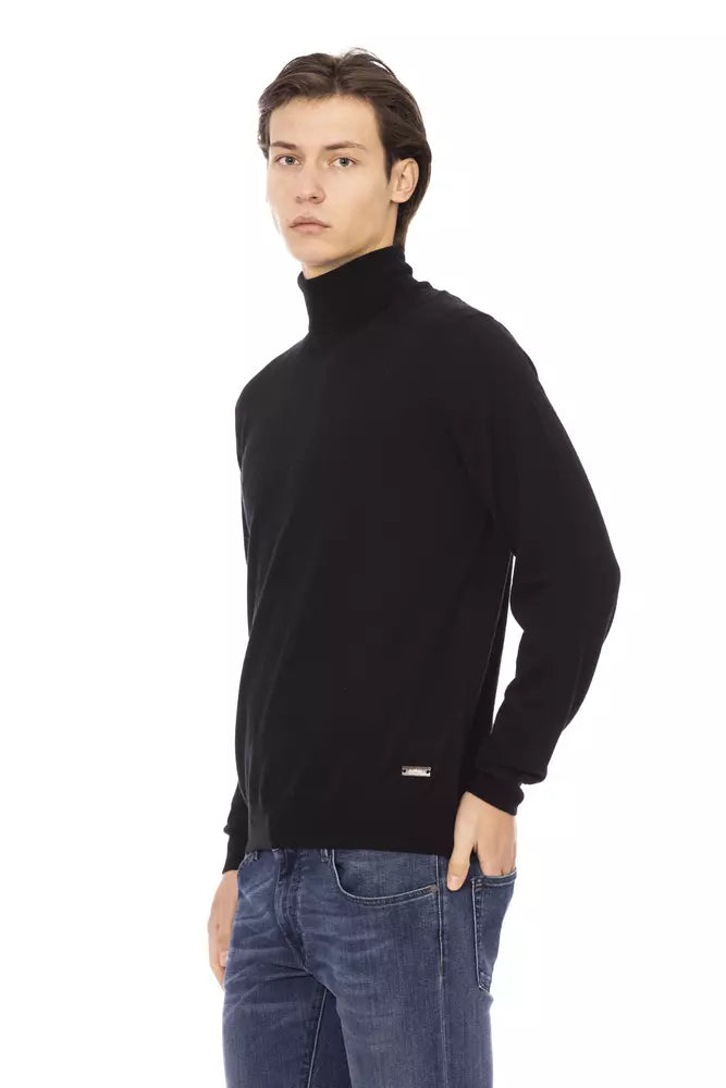 Black Fabric Men Sweater - GlamHub Luxury and Icon Brand Clothing