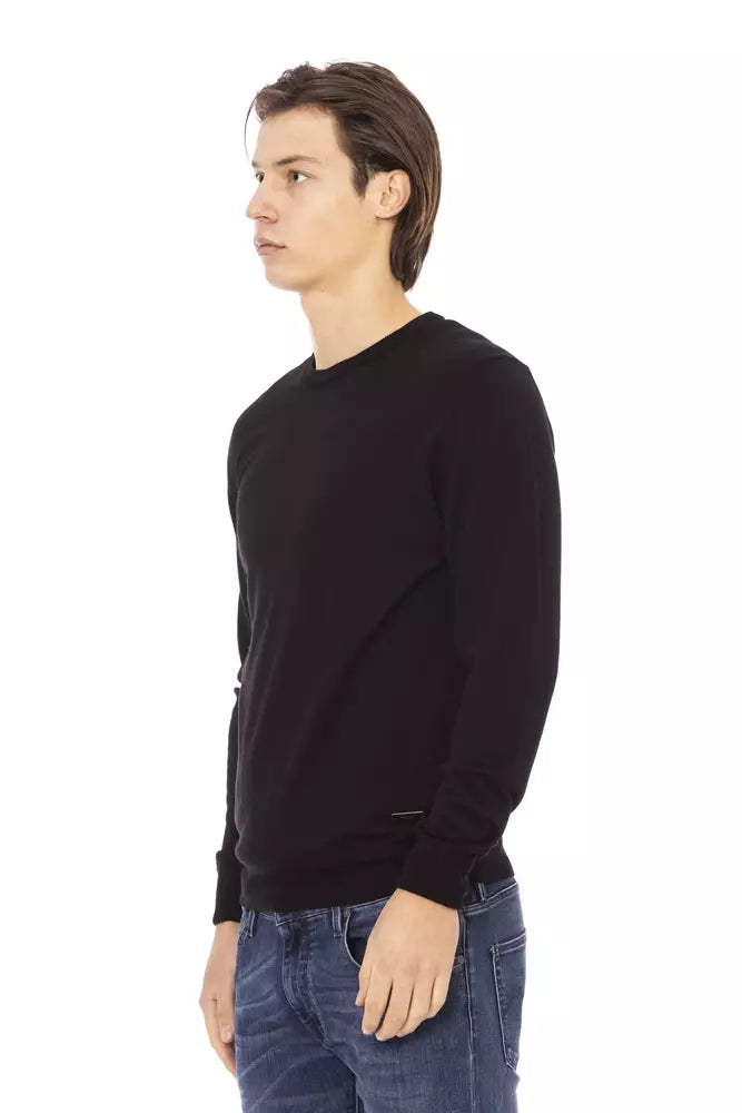 Black Fabric Men Sweater - GlamHub Luxury and Icon Brand Clothing