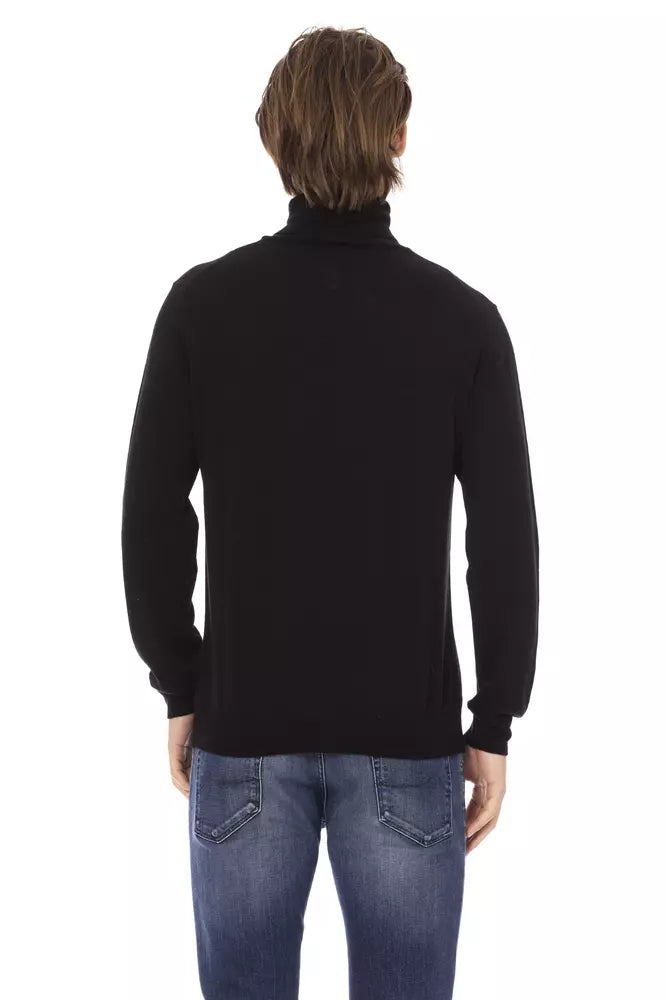 Black Fabric Men Sweater - GlamHub Luxury and Icon Brand Clothing