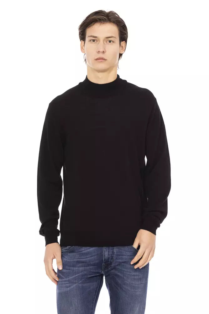 Black Fabric Men Sweater - GlamHub Luxury and Icon Brand Clothing