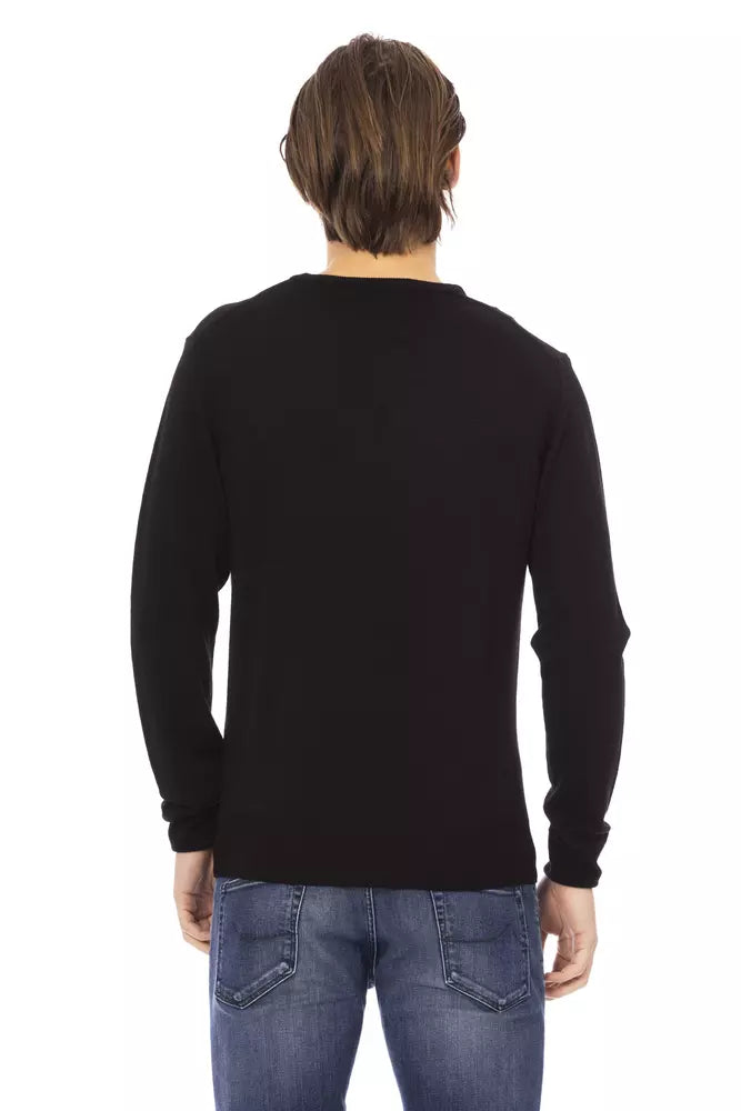 Black Fabric Men Sweater - GlamHub Luxury and Icon Brand Clothing