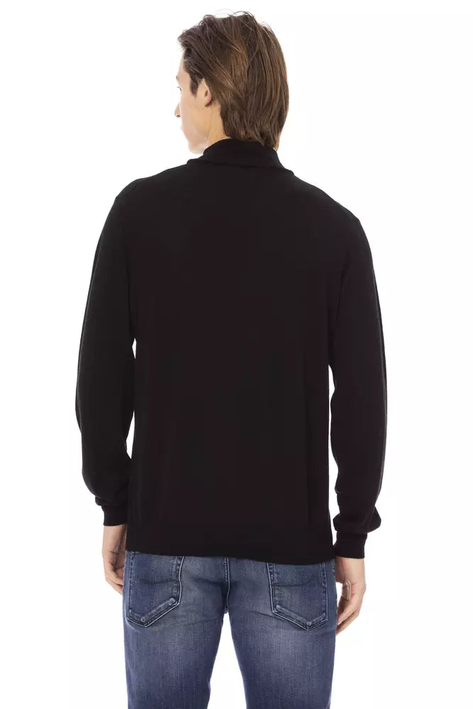 Black Fabric Men Sweater - GlamHub Luxury and Icon Brand Clothing