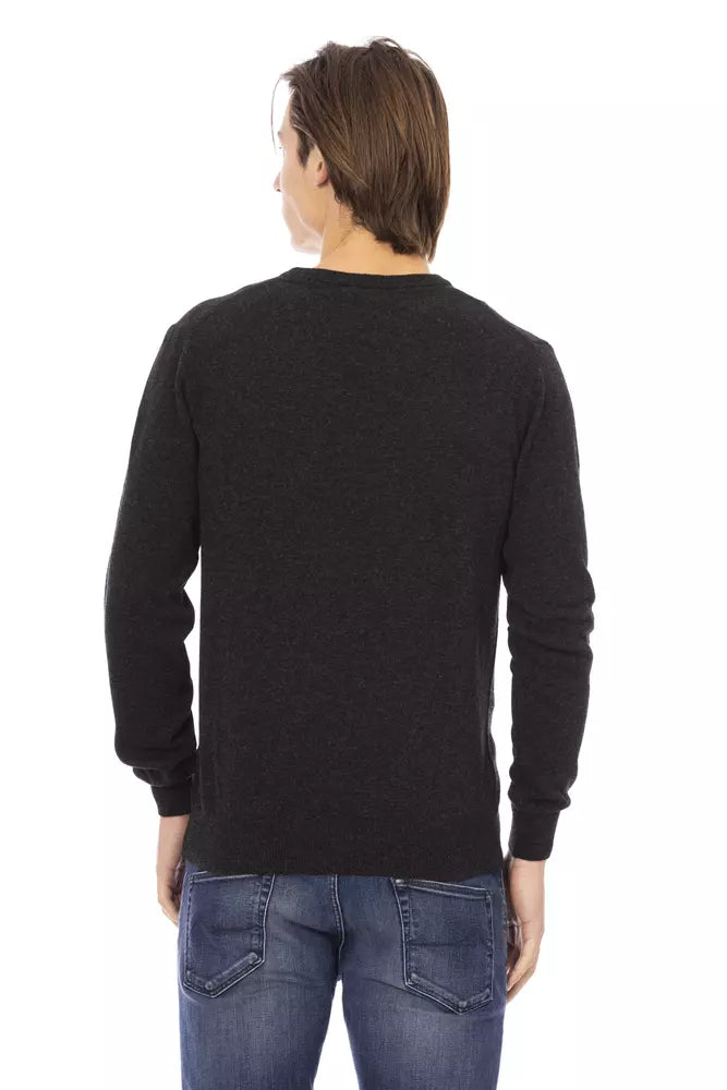 Black Wool Men Sweater - GlamHub Luxury and Icon Brand Clothing