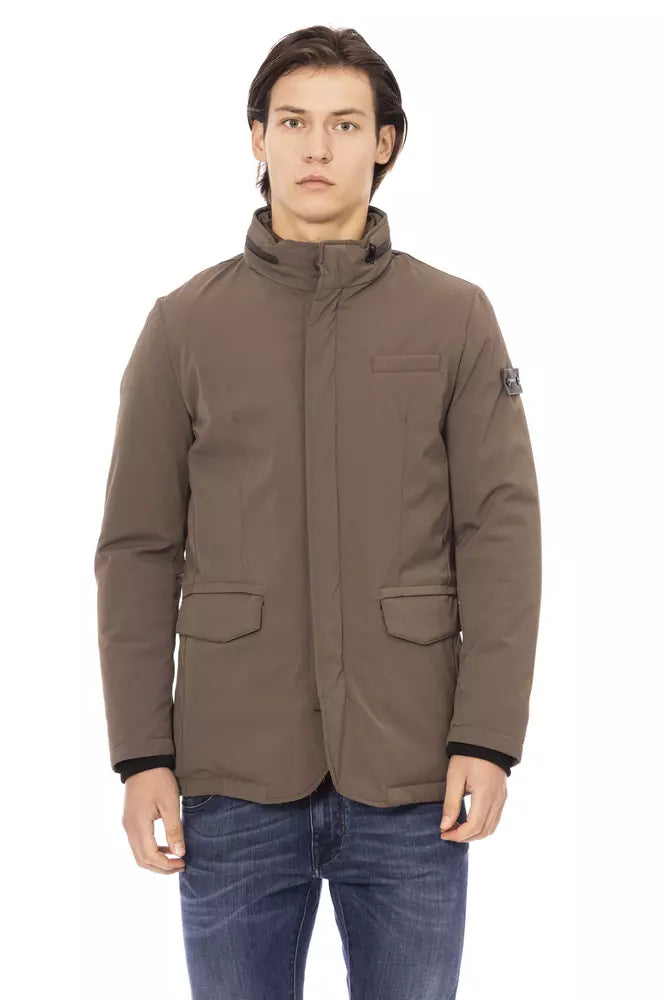 Brown Polyester Men Jacket - GlamHub Luxury and Icon Brand Clothing