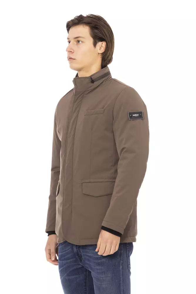 Brown Polyester Men Jacket - GlamHub Luxury and Icon Brand Clothing