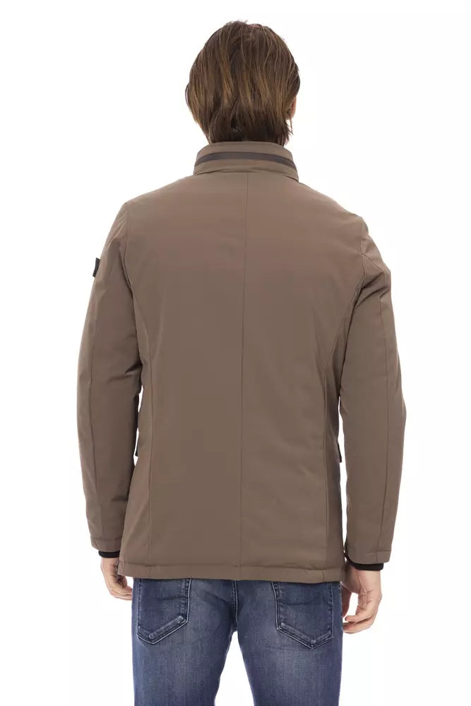 Brown Polyester Men Jacket - GlamHub Luxury and Icon Brand Clothing