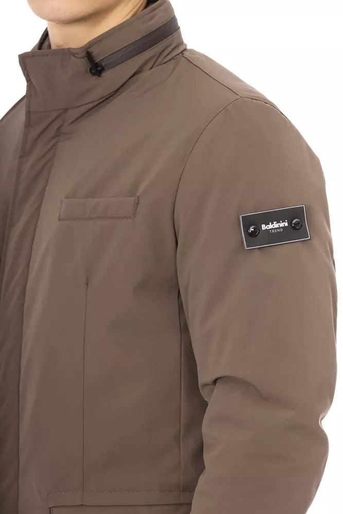 Brown Polyester Men Jacket - GlamHub Luxury and Icon Brand Clothing