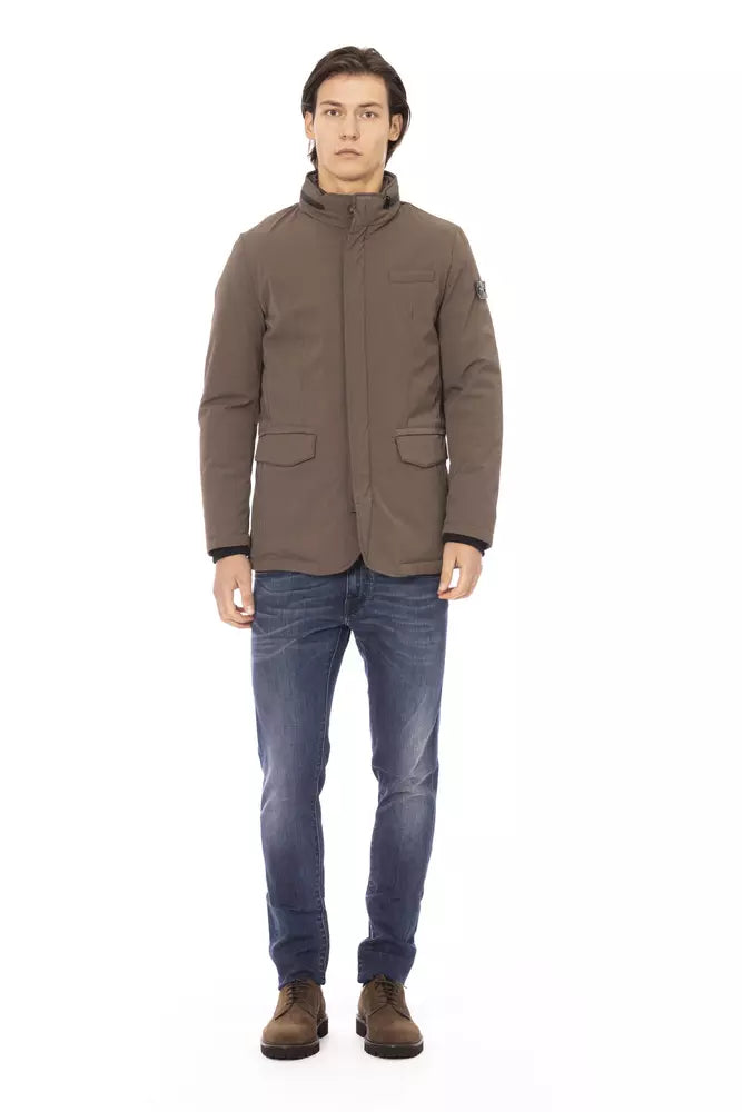 Brown Polyester Men Jacket - GlamHub Luxury and Icon Brand Clothing