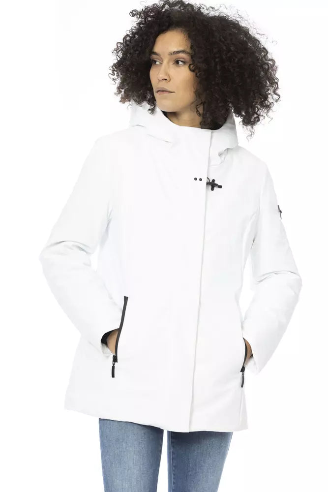 White Polyester Women Jacket - GlamHub Luxury and Icon Brand Clothing