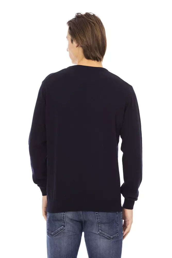 Blue Wool Men Sweater - GlamHub Luxury and Icon Brand Clothing