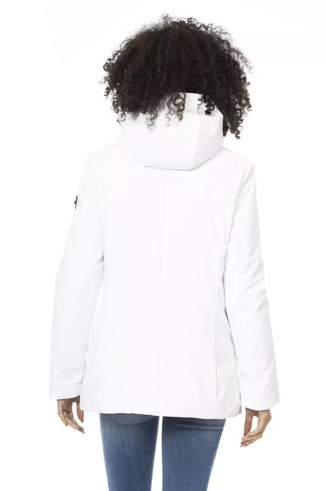 White Polyester Women Jacket - GlamHub Luxury and Icon Brand Clothing