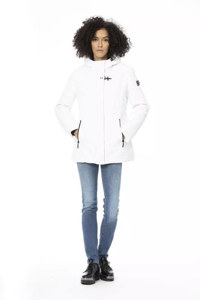 White Polyester Women Jacket - GlamHub Luxury and Icon Brand Clothing