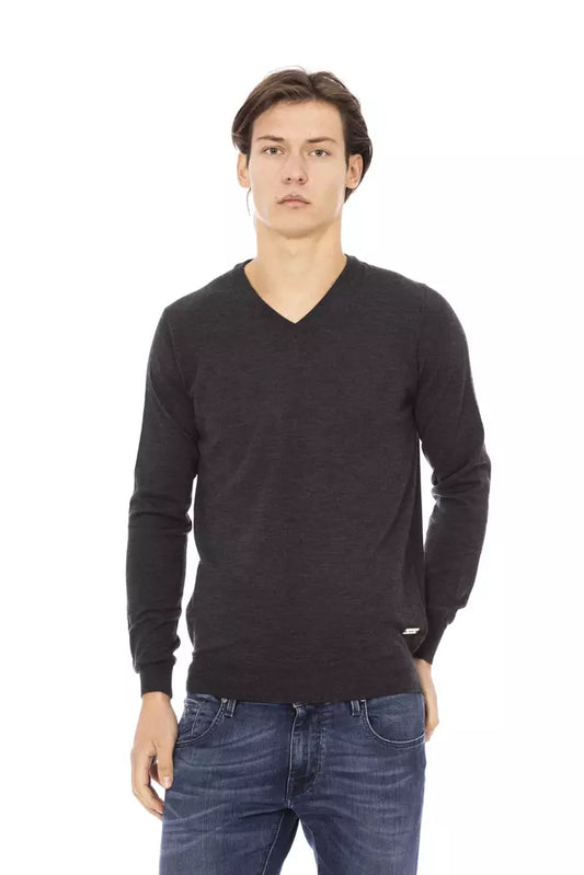 Gray Fabric Men Sweater - GlamHub Luxury and Icon Brand Clothing