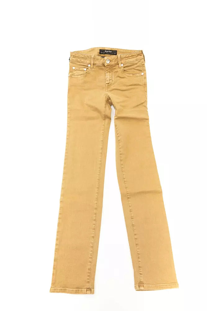 Beige Cotton Women's Jeans - GlamHub Luxury and Icon Brand Clothing