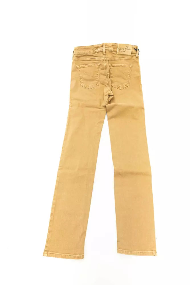 Beige Cotton Women's Jeans - GlamHub Luxury and Icon Brand Clothing