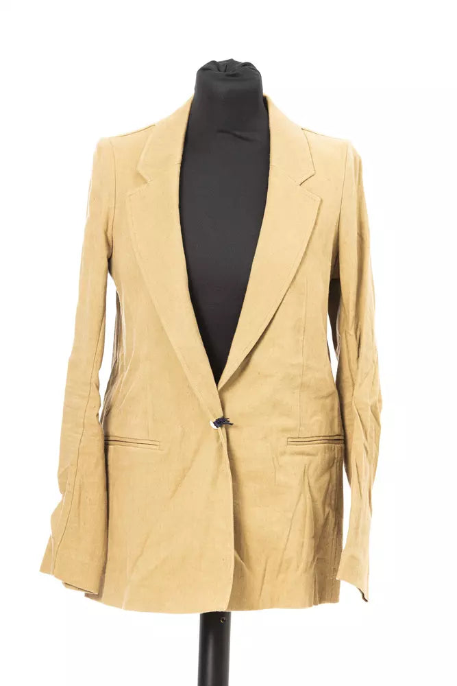 Beige Cotton Women Blazer - GlamHub Luxury and Icon Brand Clothing