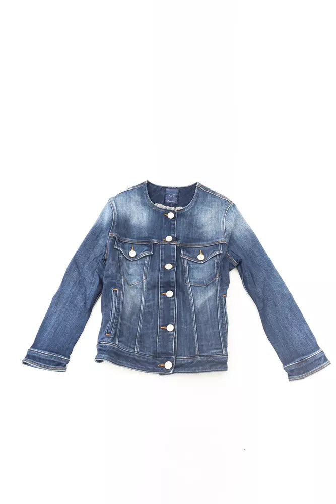 Blue Cotton Women Jacket - GlamHub Luxury and Icon Brand Clothing