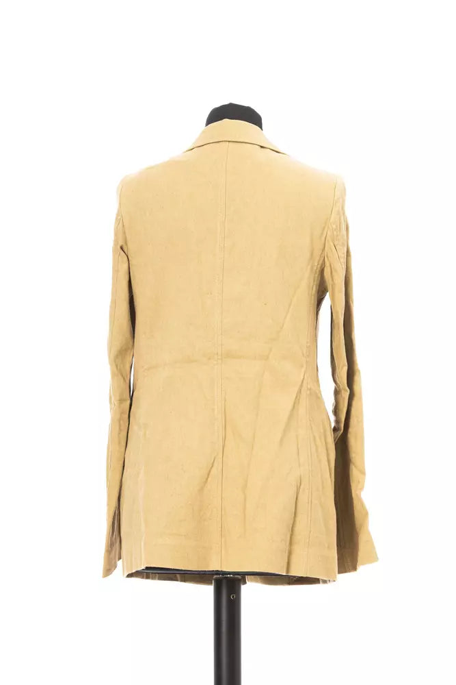 Beige Cotton Women Blazer - GlamHub Luxury and Icon Brand Clothing