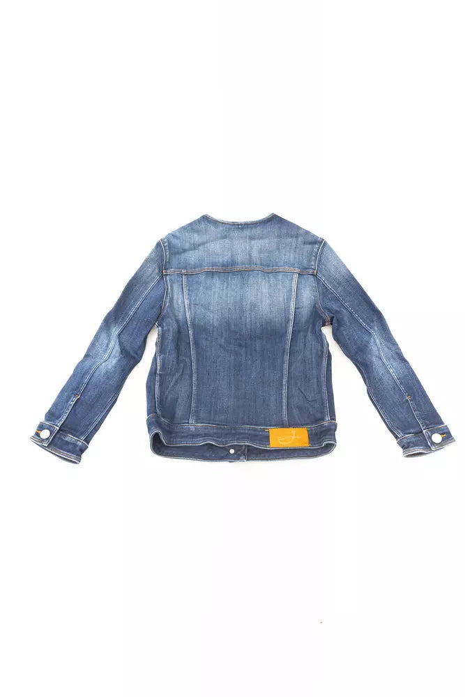 Blue Cotton Women Jacket - GlamHub Luxury and Icon Brand Clothing